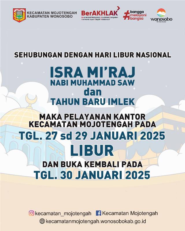 Pengumuman Libur Pelayanan Isra Miraj dan Imlek 2025